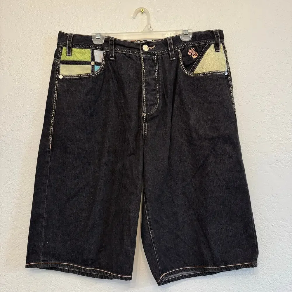 COOGI Y2K Hip Hop Baggy Embroidered Logo Denim Patch Shorts Size 40